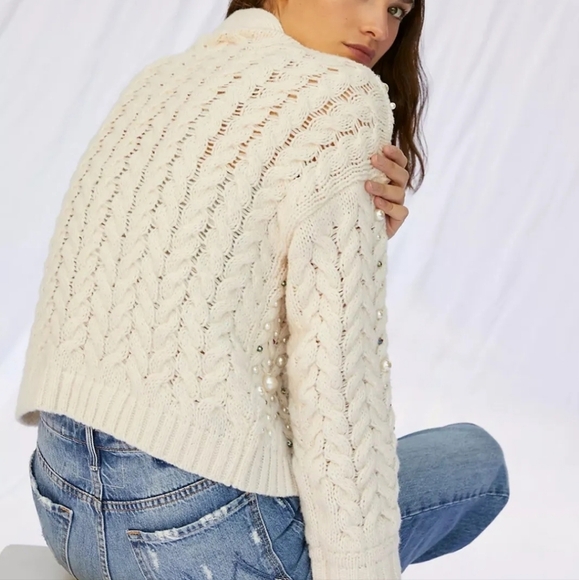 by Anthropologie Ivory Kimono in Things Party Pearl Cardigan One Size - Picture 4 of 16